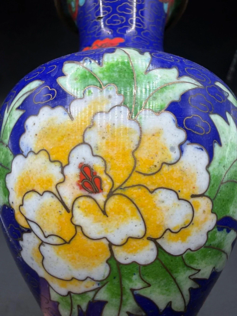 Vintage Butterfly Floral Blue Multicolor Cloisonne Vase Vessel Asian Arts Decor - Picture 7 of 10